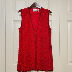 Vintage Red Glass Beaded Silk Vest